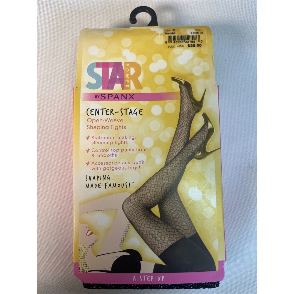 SPANX Star Power Open Weave Patterned Shaping Tights Black C NIB